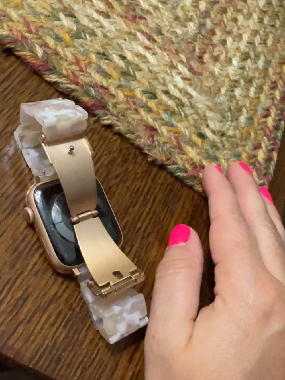 Apple Rose Gold Smartwatch with White Marble Resin Link Band